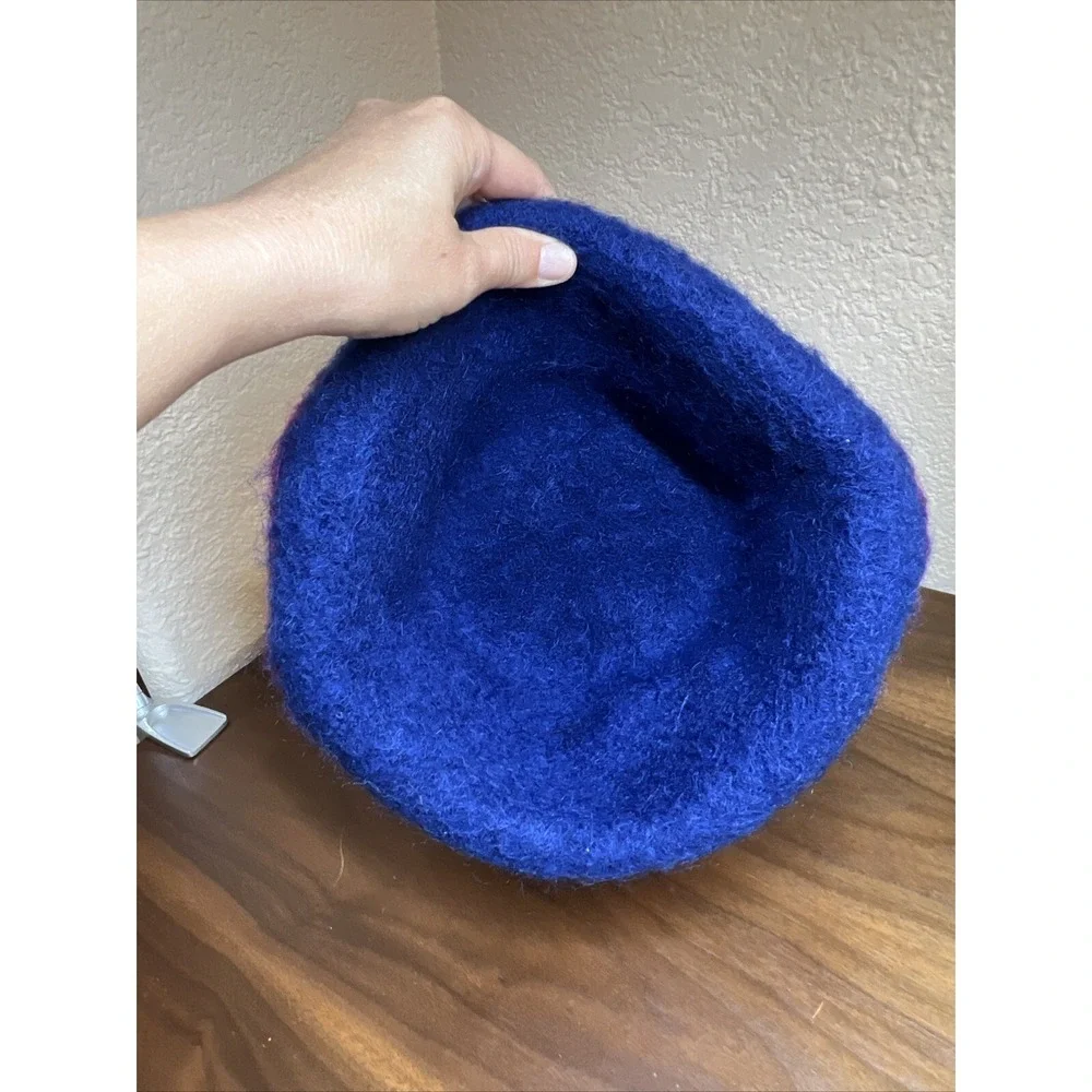VTG Blue Tweed Wool Cloche Hat Winter Felted Wool Hat Pink Trim With Hat Pin OS